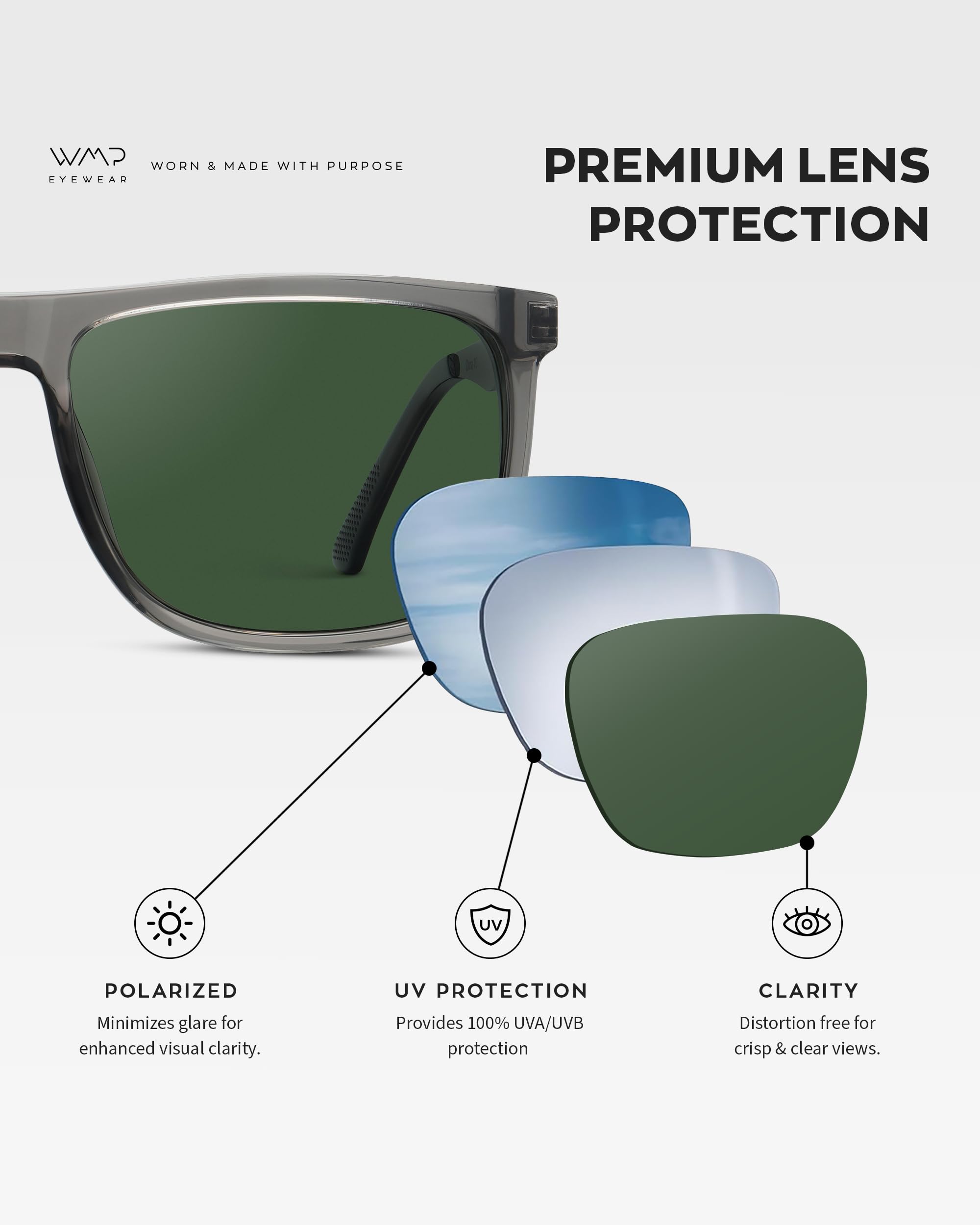 WMP Eyewear - Men's Polarized Flat Top Square Sunglasses